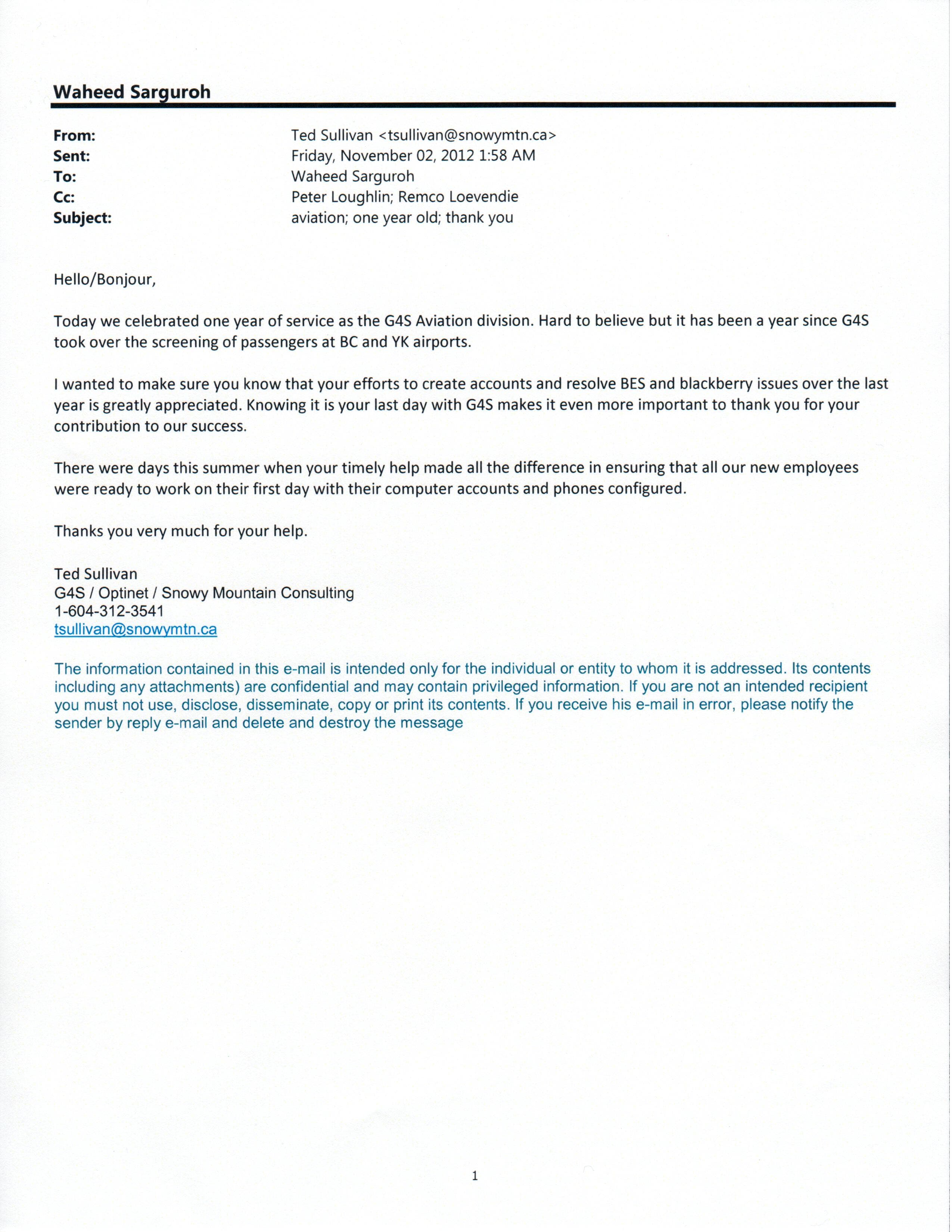 G4S Aviation BC - One Year Completion