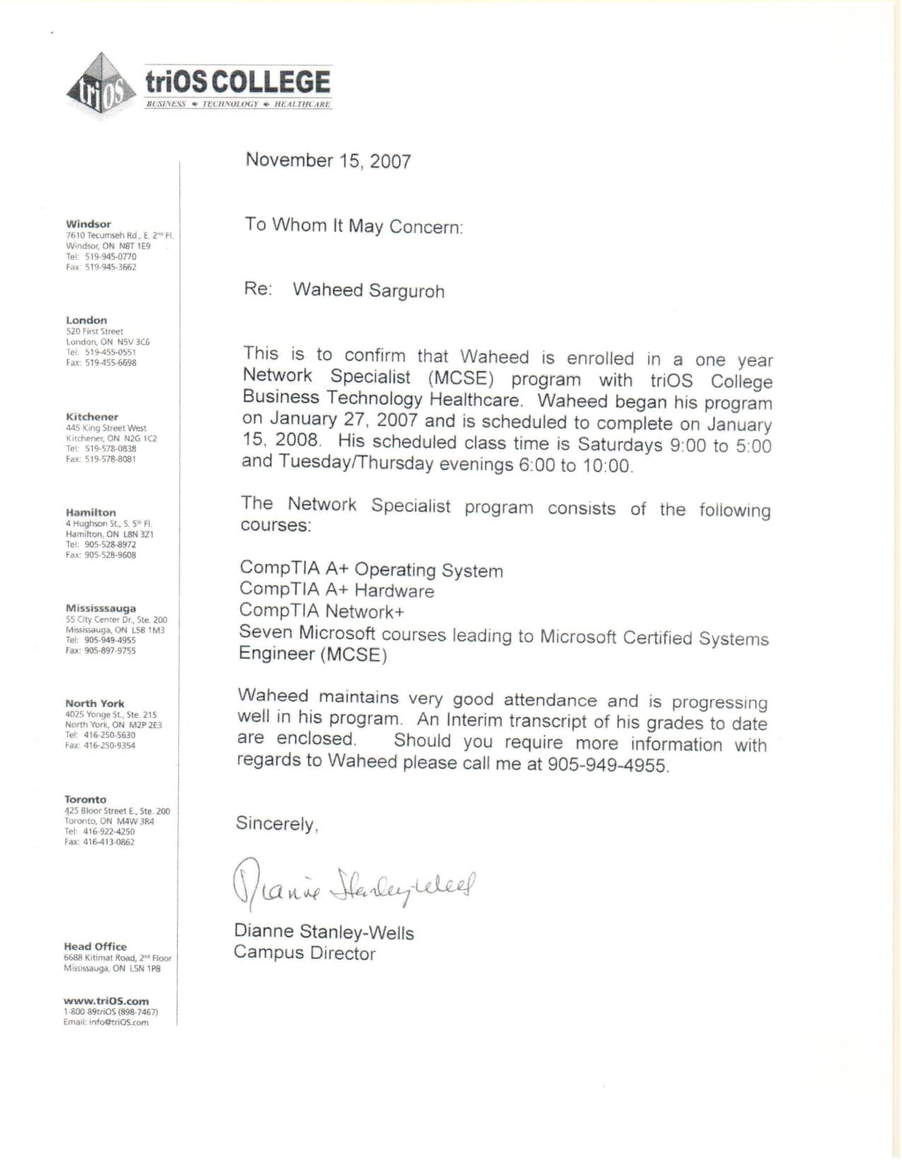 Letter from triOS College