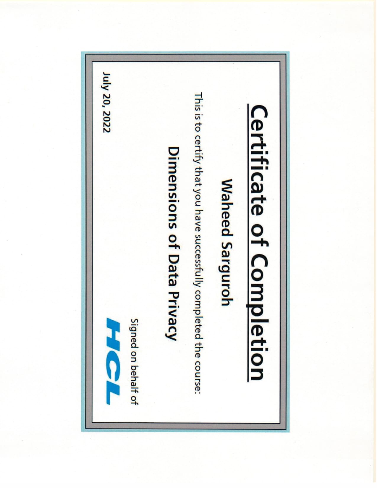 Certificate of Completion - Dimensions of Data Privacy